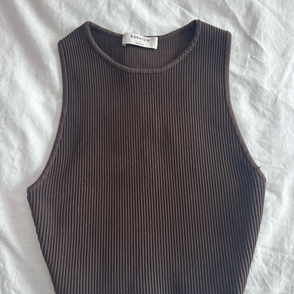Brown Babaton Ribbed Halter Top